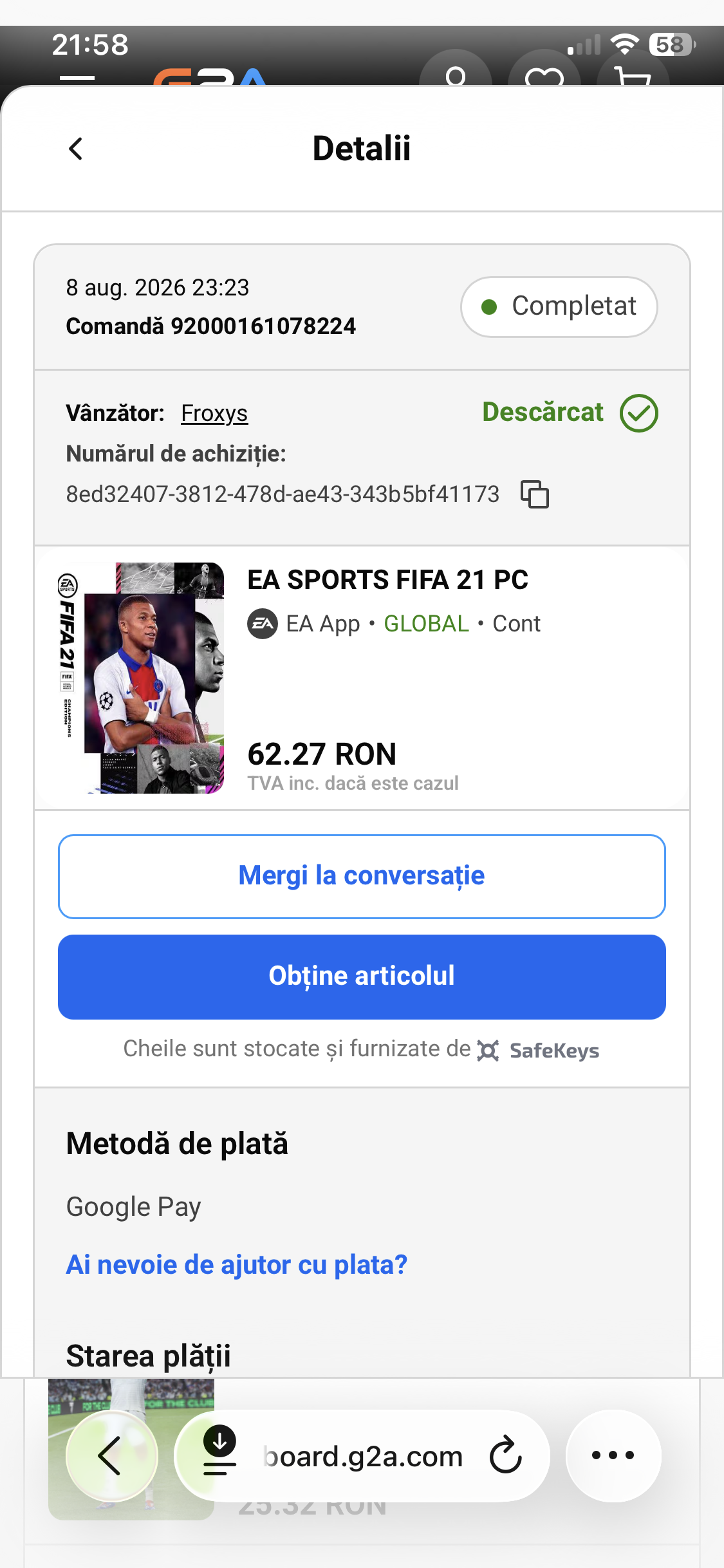 Vând cont EA cu FIFA 21